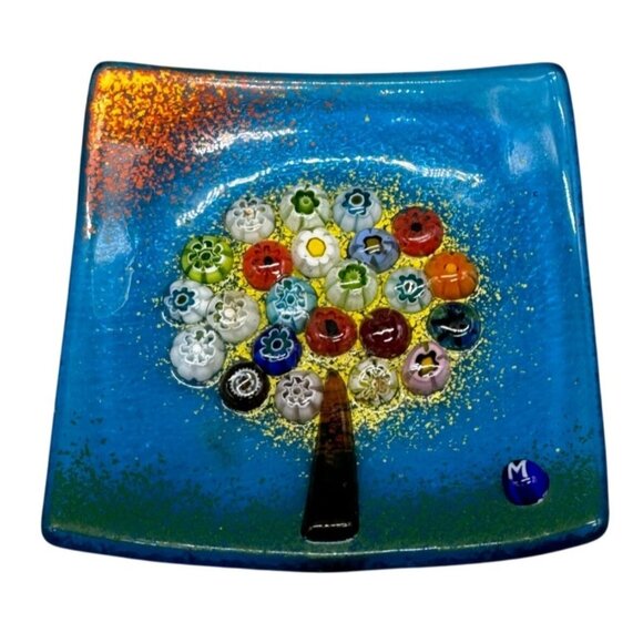 Handmade Italian Glass Square Plate Millefiori Tree Design My Italian Décor READ - Picture 1 of 12